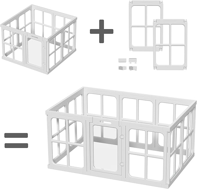 Acrylic Dog Playpen Indoor, 24" H Plastic Pet Playpen with Door, Clear Pet Play Pen for Puppy Cat Rabbit Ferret, Easy Assemble Dog Pen, Preferable for Small Cage, White 10 PCS