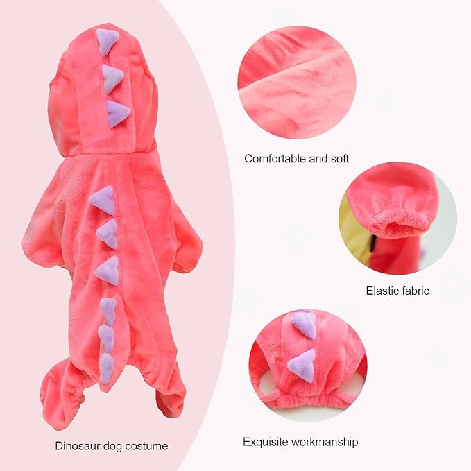 Hotumn Dinosaur Dog Halloween Costume Pet Dino Hoodie for Medium Dogs (X-Large, Pink)