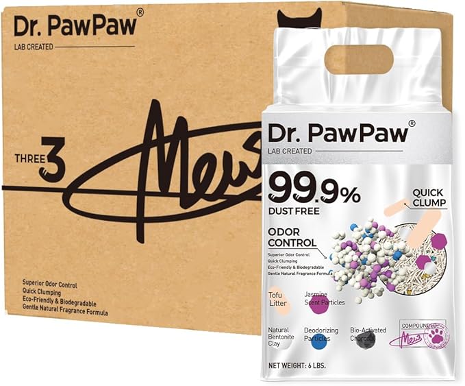 Tofu Cat Litter, Dr. PawPaw Clumping Cat Litter, Jasmine Scent 18 lb, Dust-Free Keep Kitty Tidy, Superior Odor Control Keep Step Fresh