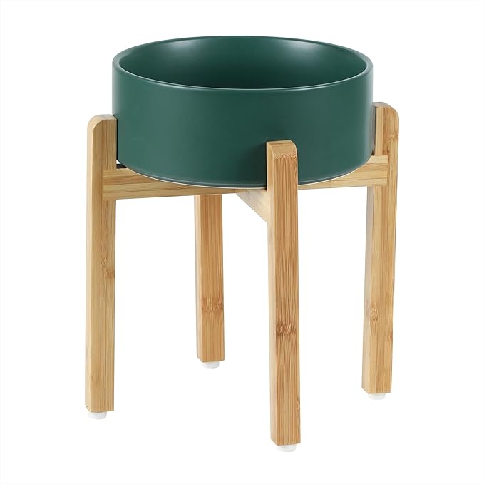 Ceramic Raised Dog Bowl Set, Elevated Dog Bowl with Stand, Food and Water Bowl for Large Breed Dogs, Weighted Pet Dishes(8.2'',60oz, Green)