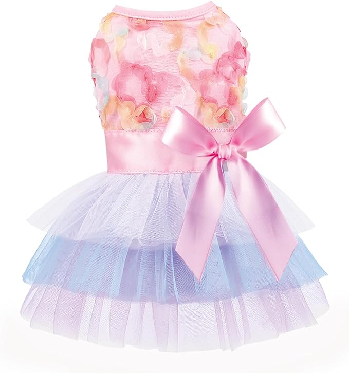 Dog Dress for Spring Summer, Small Dogs Girl Skirt Female Puppy Dresses Pet Yorkie Chihuahua Tulle Dress,Birthday Party Lace Costume Tutu Apparel