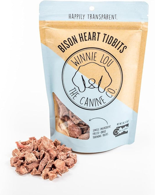 Freeze Dried Bison Heart Tidbits - Single Ingredient, Human-Grade, No Artificial Flavors or Fillers, Perfect for Training (Pack of 1)