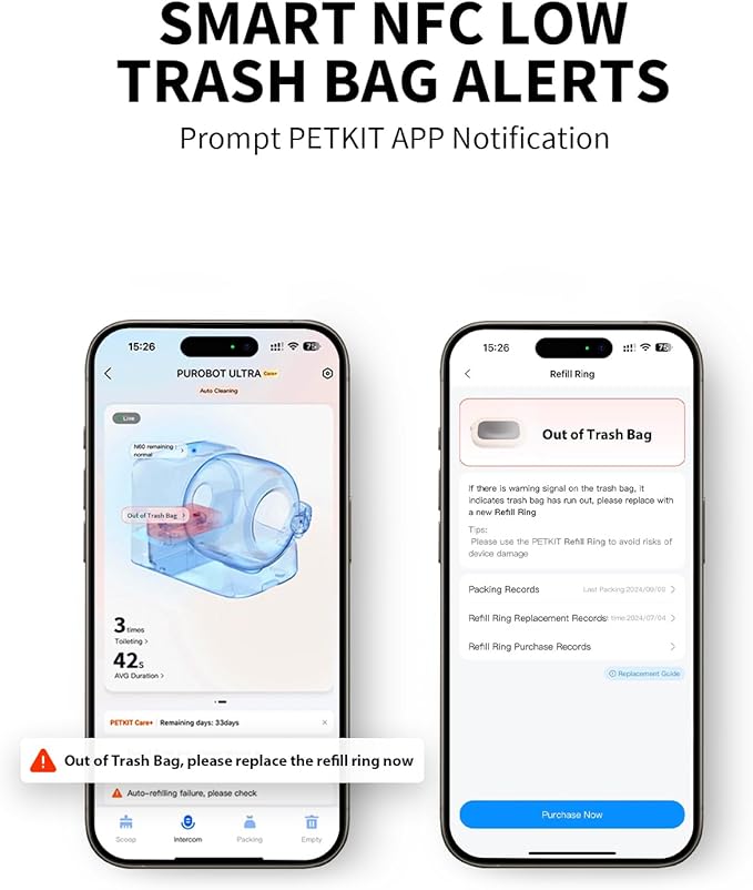 PETKIT Trash Bag Refill Rings for Purobot Ultra Auto-Packing Self-Cleaning Cat Litter Box, Leak-Proof Replacement Waste Bags, Long-Lasting Trash Bags -4 Packs