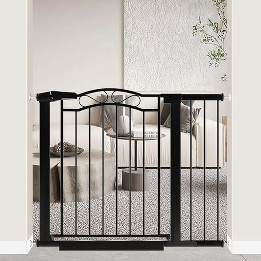29.5"-40.5" Extra Wide Baby Gate, Pressure Mount Metal Long Dog Gates for House Stairs Doorways, Auto Close Safety Child Gate with Walk Thru Door No Drilling, Tension Pet Gate Indoor for Kids, Black