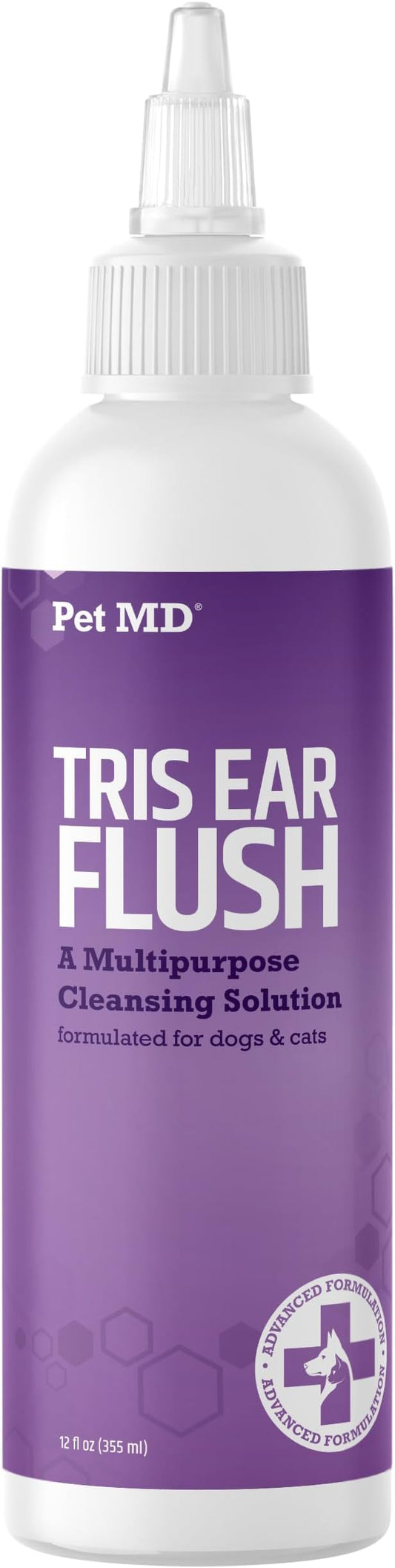 Pet MD Veterinary Tris Flush Cat & Dog Ear Cleaner - and Infection Treatment with Ketoconazole 12 oz