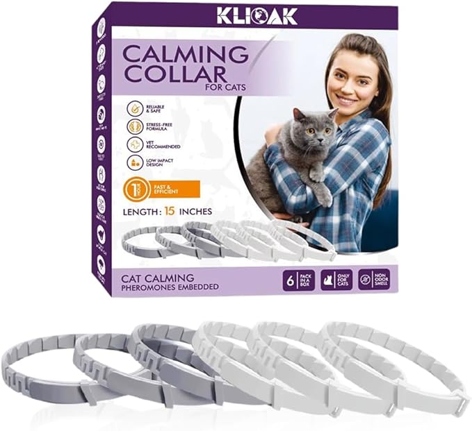 Calming Collars for Cats 6 Pack Grey & White Pheromone Cat Anxiety Collar Natural Stress Relief for Scratching, Marking & Loud Noises Adjustable Calming Collar for Kittens & Cats