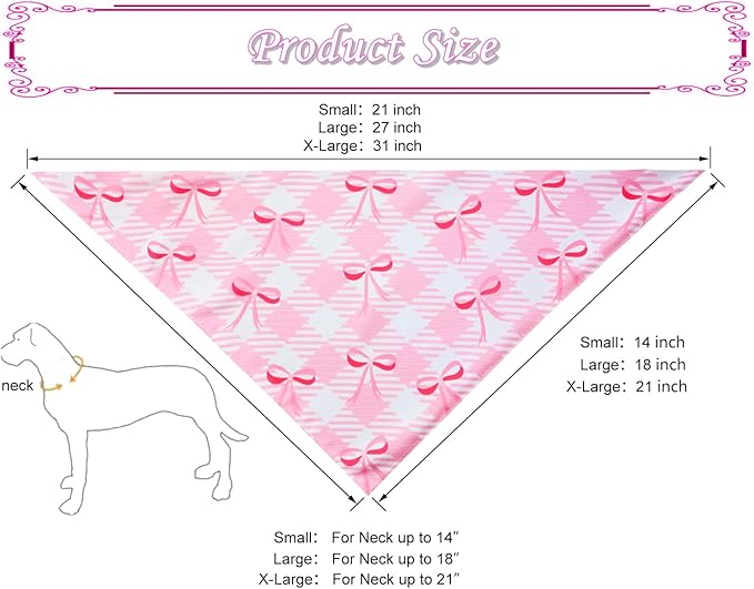 Pink Bow Dog Bandanas 2PCS-XLarge,Pink Christmas Scarf for Girls,Cute Coquette Bowknot Dog Kerchief Gifts,Triangle Pet Outfits for Extra Large Dogs