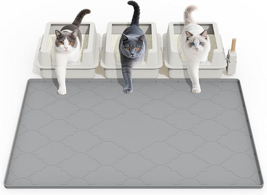 Cat Mat for Litter Box, 38" X 26" Large Silicone Cat Litter Trapping Mat, Easy Clean for Scatter Control, Soft on Kitty Paws, Waterproof, Urine-Proof, Non-Slip Kitty Litter Mat for Floor, Gray