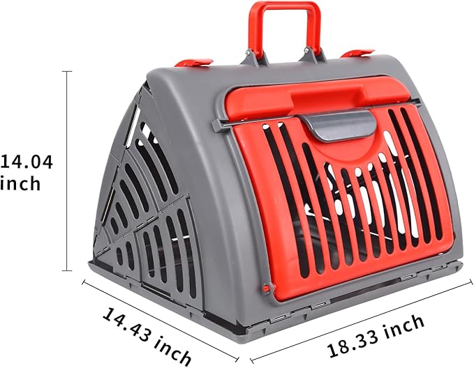 Foldable Travel Cat Carrier, Small Cat Carrier Hard Up to 25lbs, 18" Lx14.5 Wx14 H Front Open Type Plastic Cat Carriers, Red