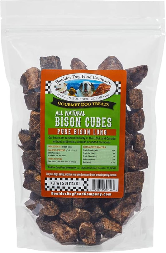 Bison Cubes Dog Treats - All Natural, Vet Approved, Single Ingredient, Grain Free, Healthy & Nutritious Treats for Dogs (Bison Lung, 5oz)