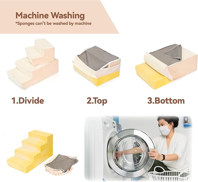 Dog Stairs for Medium Dogs, 20" W, 20" H, 4 Tiers Pet Steps with High-Density Foam and Removable Cover to Get on High Beds Couch,20×30×20inches, Beige