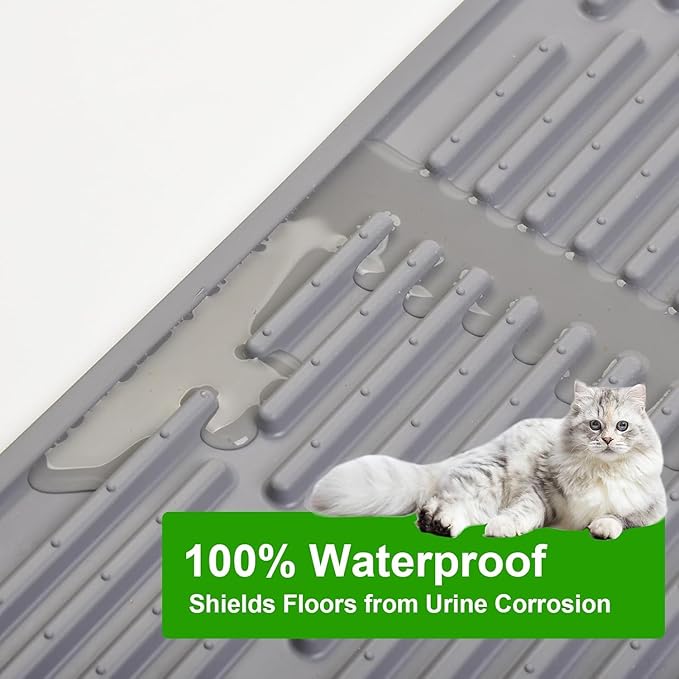 Gosmol Cat Mat for Litter Box, L 24''x15 ''Waterproof & Urine-Proof Silicone kitty litter Mat, Easy Clean Non-Slip Rubber Pet Mats for All kind of Litter Boxes & Floors - Grey