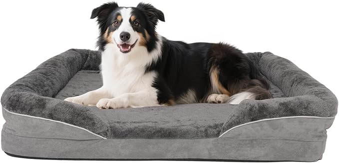 Dog Bed Medium to Large Dogs - Waterproof Couch with Removable Washable Cover and Egg Crate Foam Comfort Cage Beds Zipper Non-Slip Bottom Pad Bite-Proof