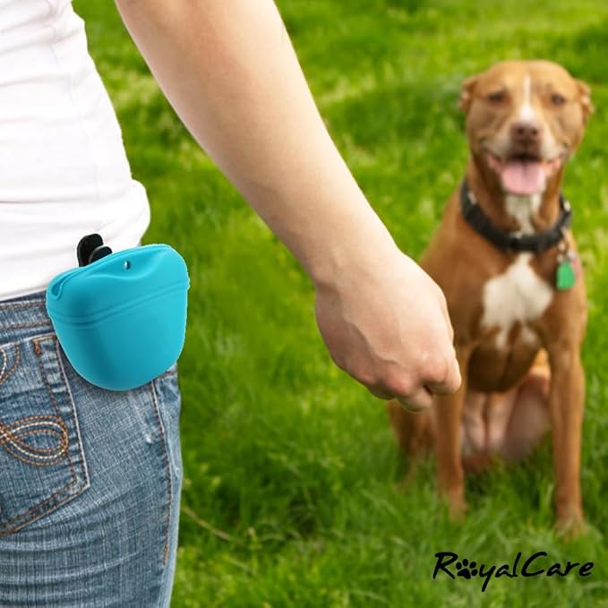 RoyalCare Silicone Dog Treat Pouch-Small Training Bag-Portable Dog Treat Bag for Leash with Magnetic Closure and Waist Clip airtight sealed - 2pieces [US Design Patent]