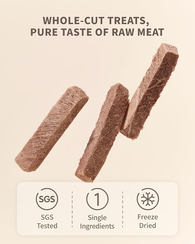 Freeze-Dried Beef Treat for Small Dog & Cat, Dehydrated Whole Cut Raw Treats for Training, Health Natural Single Ingredient Cats Dogs Dry Food (2.5 oz)