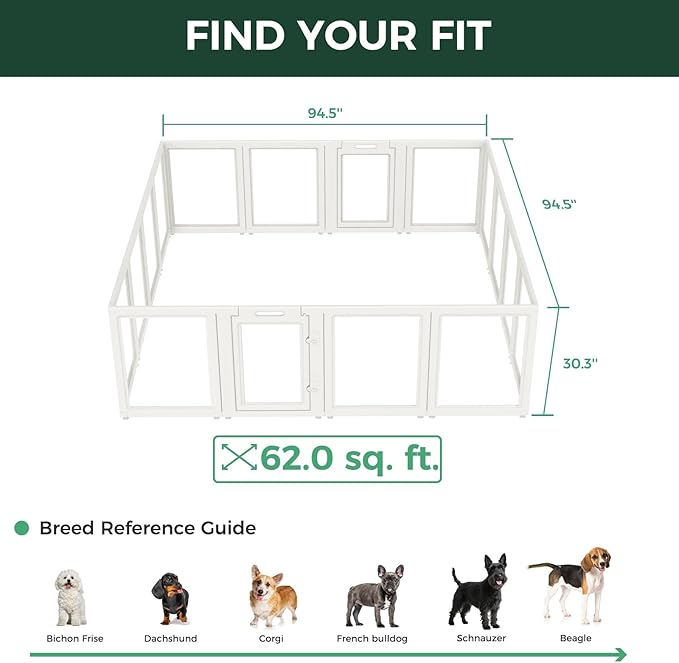 FXW AuraSpace Acrylic Indoor Dog Playpen for Small and Medium Dogs, 30 Inch, 16 Panels, White