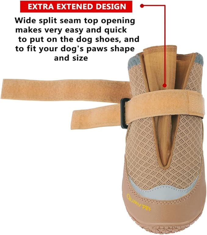 QUMY 4PCS Dog Boots for Large Dogs, Medium Dog Shoes & Paw Protectors for Hot Pavement, Summer Heat Protection, Mesh Breathable Nonslip Dog Booties for Hardfloors, Walking Running Hiking Khaki Size 2