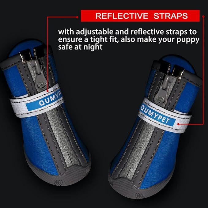 QUMY Dog Shoes for Small Dogs, Puppy Dog Boots & Paw Protectors for Winter Snow Day, Summer Hot Pavement, Waterproof in Rain Weather, Ourdoor Hiking, Indoor Hardfloor Skid-Resistant Sole Blue Size 2
