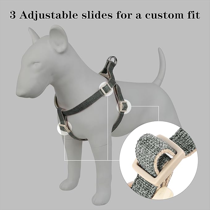 Plutus Pet Cotton Hemp Step in Dog Harness, Sustainable, Lightweight and Escape-Proof, Quick Fit Dog Harness for Puppy Small Medium and Large Dogs, Gray, L