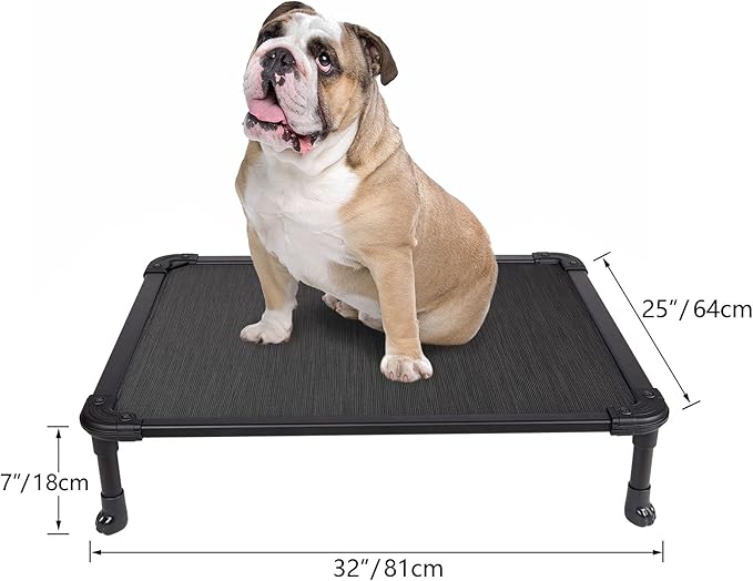 Veehoo Chew Proof Elevated Dog Bed - Cooling Raised Pet Cot - Rustless Aluminum Frame and Durable Textilene Mesh, Unique Designed No-Slip Feet for Indoor or Outdoor Use, Black, Medium, CWC2002