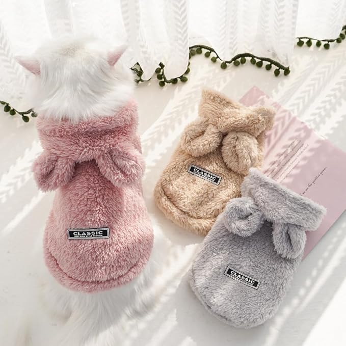 Cat Bunny Ears Costume Cute Dog Kitten Hoodies Sweater Rabbit Ears Puppy Pet Apparel (Small,Pink)