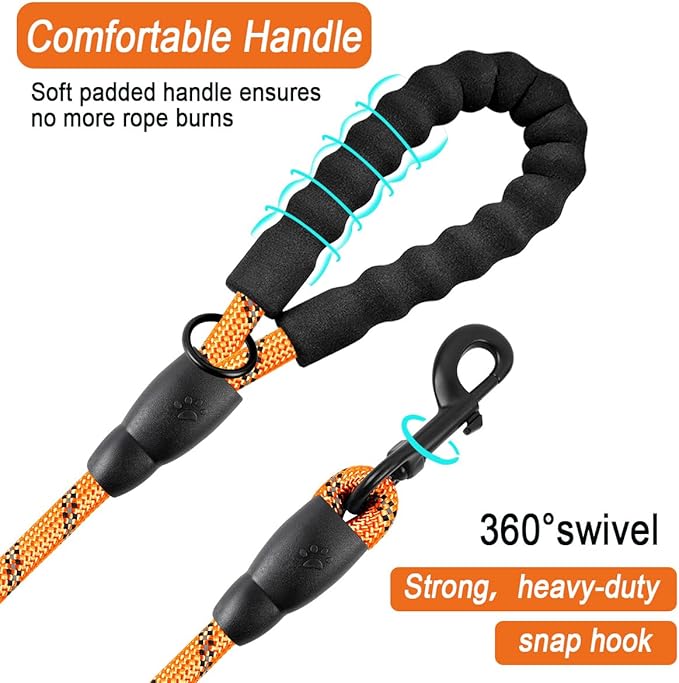 BARKBAY Dog Leashes for Large Dogs Heavy Duty Dog Leash 4/5/6 FT with Comfortable Padded Handle and Highly Reflective Threads for Medium Large Dogs Walking Training Running (6FT-1/2'',Orange)