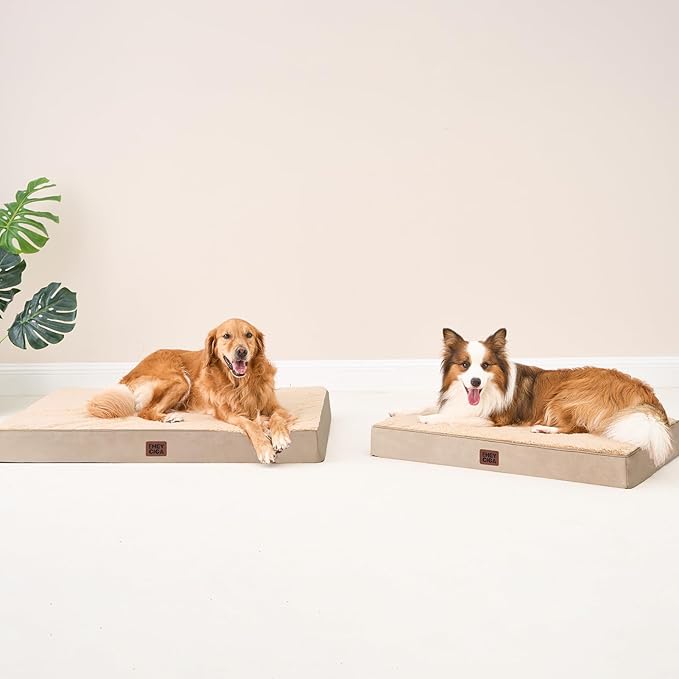 EHEYCIGA Orthopedic Dog Beds for Large Dogs with Removable Washable Cover for Crate, Khaki, 35x23