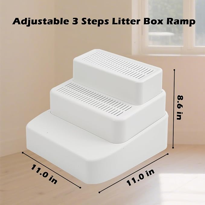 SpaceTime Elevated Litter Box Ramp/Step/Catcher Cat Litter Mat with Filter Function,Detachable Kitty Trapping Pad for Floor,Non-Slip Cat Box Mat for Indoor Kittens & Senior Cats,Easy to Clean (White)