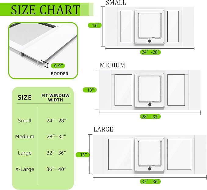 Cat Door for Window, Aluminum Cat Door Window Insert with 4 Secure Lock Modes, Magnectic Closure for Cats, Fit Window Width 28"-32", White