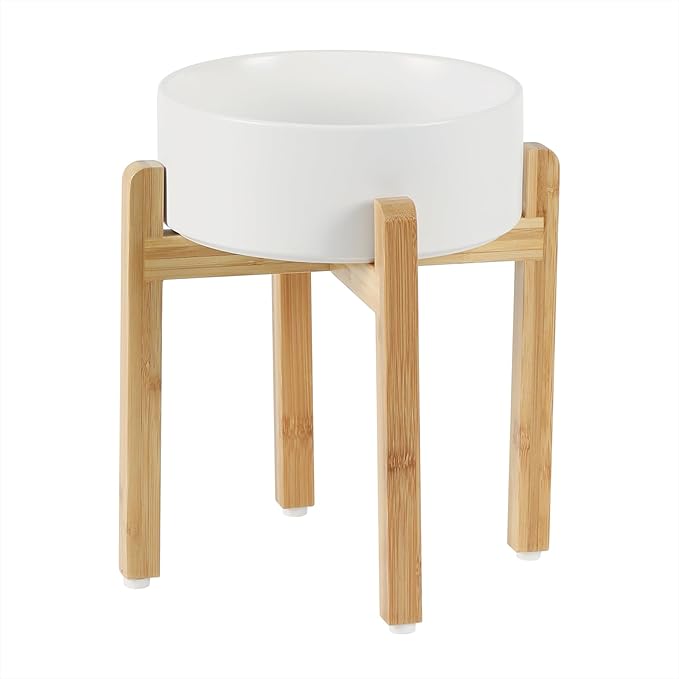 Ceramic Raised Dog Bowl Set, Elevated Dog Bowl with Stand, Food and Water Bowl for Large Breed Dogs, Weighted Pet Dishes(8.2'',60OZ, White)