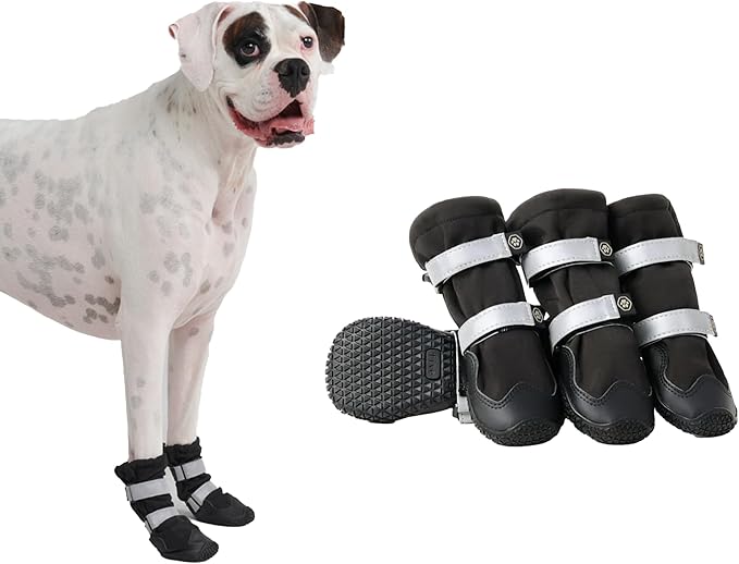 Spark Paws Dog Shoes, Waterproof Dog Boots for Medium to Large Dogs, Non Slip, Breathable Dog Booties and Paw Protectors - 4PCS Doggie Hiking Boots with Reflective Straps - Black, Size 8