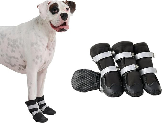 Spark Paws Dog Shoes, Waterproof Dog Boots for Medium to Large Dogs, Non Slip, Breathable Dog Booties and Paw Protectors - 4PCS Doggie Hiking Boots with Reflective Straps - Black, Size 8