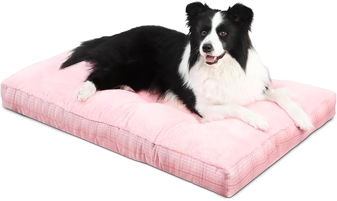 MIHIKK Washable L Dog Bed for Large Dogs with Anti-Slip Bottom, Premium Foam Pet Pad for Crate for Large Medium Small Sized Puppies, 35" x 23" Pink