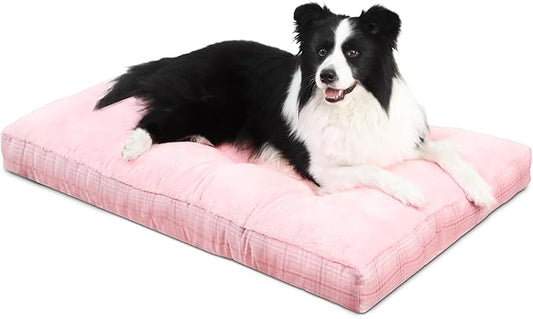 MIHIKK Washable L Dog Bed for Large Dogs with Anti-Slip Bottom, Premium Foam Pet Pad for Crate for Large Medium Small Sized Puppies, 35" x 23" Pink