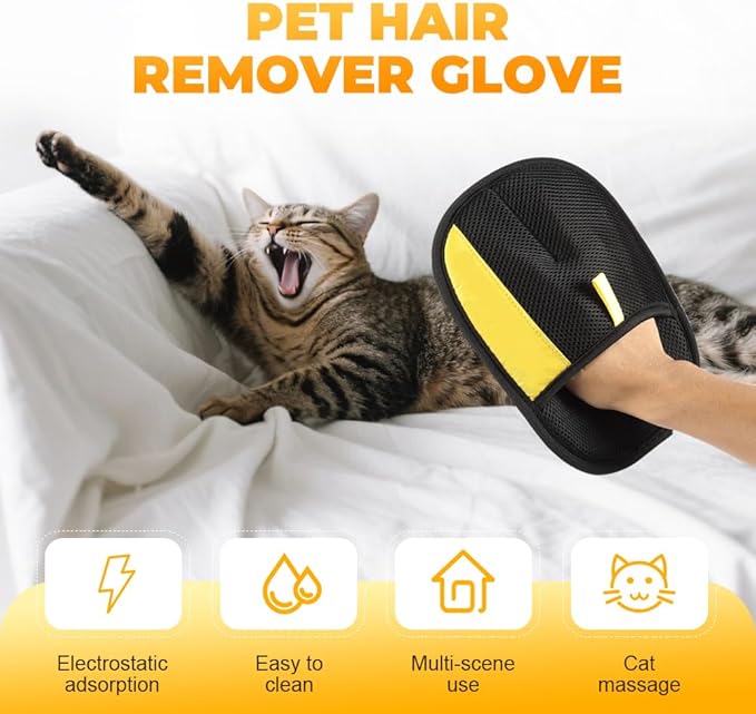 Pet Hair Removal Glove,Efficient Grooming Gloves for Cats & Dogs,Electrostatic Pet Hair Remover for Bed Sheets Couch Clothes Carpet Car Seat,Reusable Washable Hair Remover Gloves (Black/2pcs)
