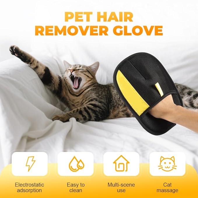 Pet Hair Remover Gloves, 2025 Upgraded Pet Grooming Gloves Hair Remover Electrostatic, Premium Efficient Hands on for Dogs, Cats & Horses (1PCS)