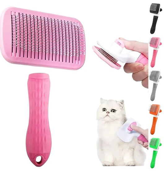 Generic Pink Cat grooming brush, Pet hair brush with Massage Particles, Self Cleaning Dematting Comb for Dogs and Cats, Easy to Use, Ergonomic Handle Design