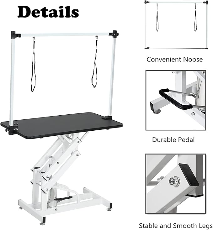 Hydraulic Pet Grooming Table for Large Dogs Professional Heavy Duty Adjustable Height - Portable Trimming Table Drying Table w/Arm/Noose, Maximum Capacity Up to 330Lb, 42.5''/ Black