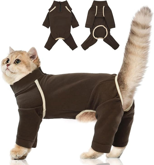 Sticky Hair Cat Clothes - Coffee M Onesie for Sphynx Cats, Soft Pajamas, Prevents Lost Hair
