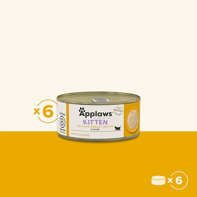 Applaws Natural Wet Kitten Food, Limited and Natural Ingredients, High Protein with No Artificial Additives, Chicken Breast in Broth (6 x 2.47oz Cans)