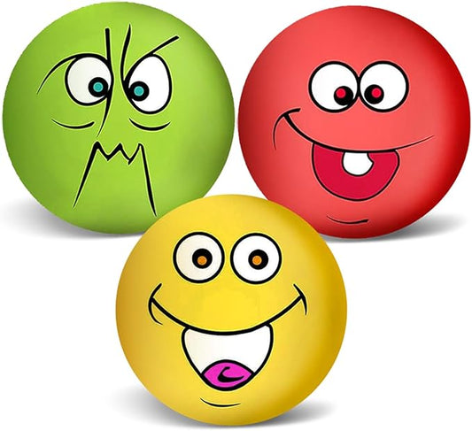 3.14" Squeaky Dog Toys Funny Smile Face Chewing Latex Rubber Soft Fetch Play Interactive Squeaky Dog Balls for Puppy Small Medium Pet Dog (3PCS)