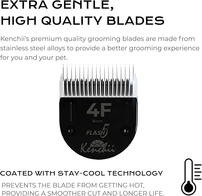 Kenchii Professional Dog Clipper Blade Flash 5 Pet Hair Clipper - Detachable Stainless Steel Blades for Dog Grooming - Hair Clippers & Accessories Pet Shaving Blades. (KEFB5-4F)