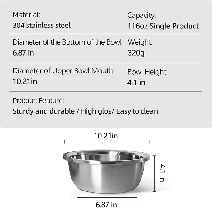 Stainless Steel Large Dog Bowl Set of 2, with 116 oz (15cup) High Capacity Metal Dog Food Bowls,Desirable Water and Food Bowls for Large, X-Large, and Giant Dogs,Heavy Duty, BPA-Free