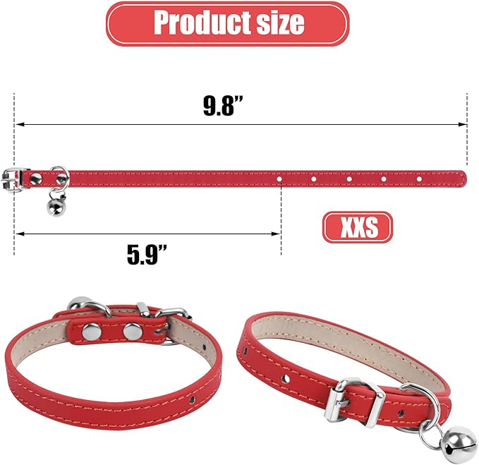 XXS Teacup Dog Collar - Red, 3/8 inch Width for Small Dogs & Cats
