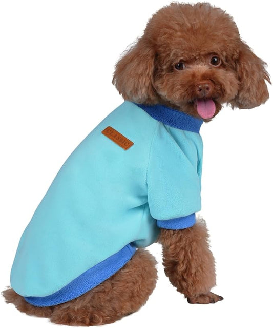 GreenJoy Classic Fleece Dog Sweater – Soft & Warm Stretchy Sweatshirt for Small Dogs & Cats, Cold-Weather Pullover for Everyday Wear (Light Blue, Large)