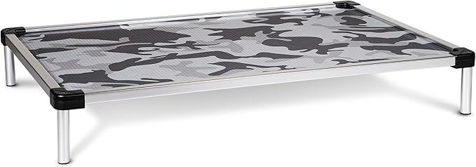 K9 Ballistics Chew Proof Elevated Cooling Outdoor Cot Bed for Small Dogs & Puppies - Virtually Indestructible, Preassembled, Withstands Aggressive Chewers - S, Ripstop Snow Camo
