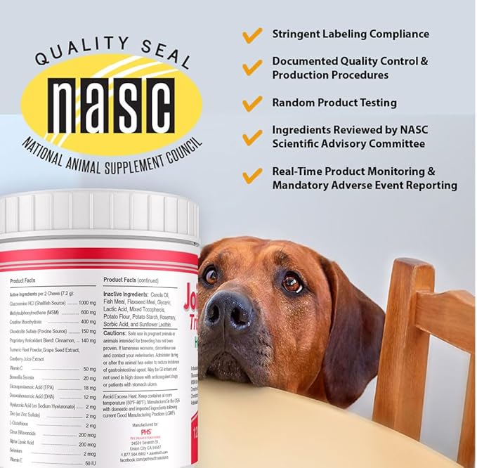 Triple Strength Hypo-Allergenic Soft Chews for Dogs - Hip and Joint Support Supplement with Glucosamine, Chondroitin, & MSM - Made in The USA - 120 Soft Chews