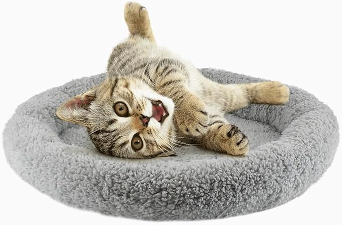 Round Cat Bed Washable Cat Donut Bed with Non-Slip Bottom Comfortable Soft Pet Bed for Indoor Cats/Gray （Diameter: 11.81"）