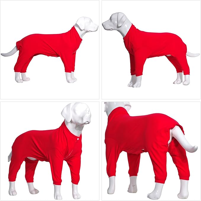 Lovelonglong Four Feet Dog Lightweight Pajamas, Pure Cotton Dog Jumpsuits 4 Legs Dog Onesies T-Shirt Stylish PJS Puppy Costume for Large Medium Small Dogs Red M