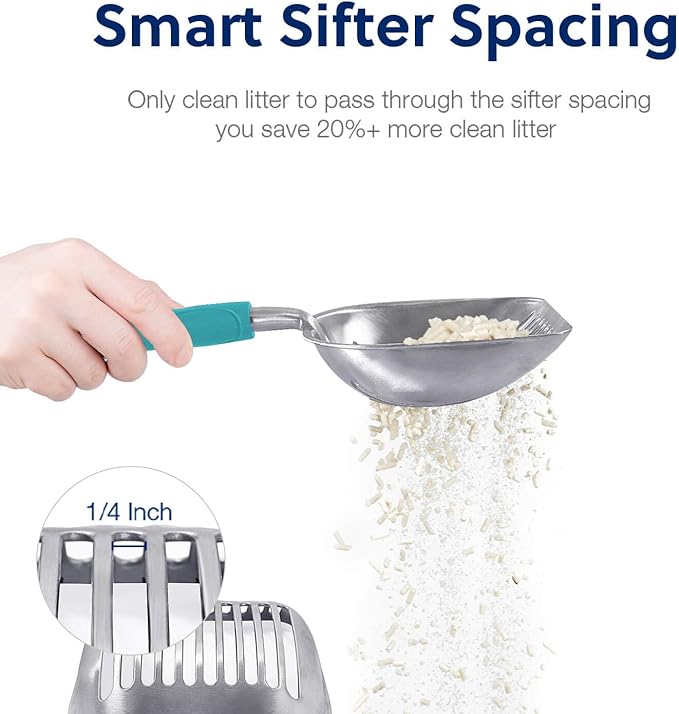 WePet Cat Litter Scoop, Aluminum Alloy Sifter, Kitty Metal Scooper, Deep Shovel, Long Handle, Poop Sifting, Kitten Pooper Lifter, Durable, Heavy Duty, for Litter Box